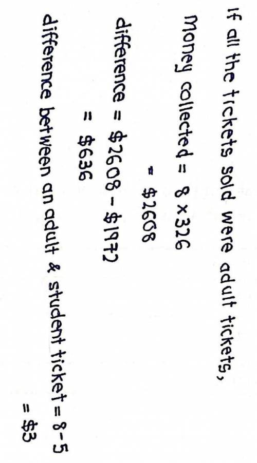 A total of 326 adult and student tickets were sold prices for tickets were $8. adults and $5, for st