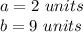 a=2\ units\\b=9\ units