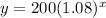 y=200(1.08)^x