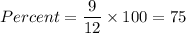 Percent=\dfrac{9}{12}\times 100=75%