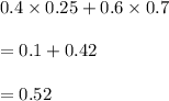 0.4\times 0.25+0.6\times 0.7\\\\=0.1+0.42\\\\=0.52