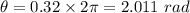 \theta=0.32\times 2\pi=2.011\ rad