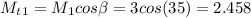 M_t_1 = M_1cos \beta = 3 cos(35) = 2.458