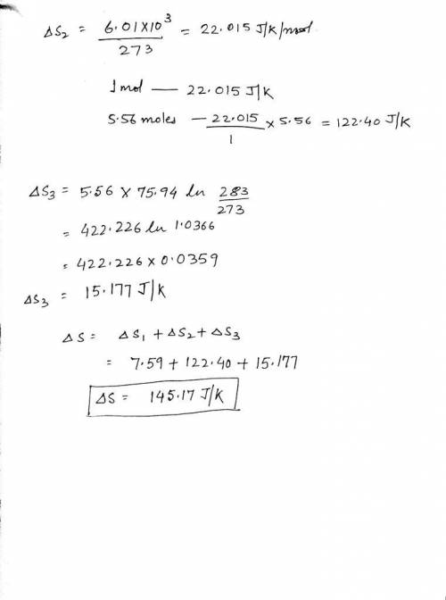 Calculate the entropy change when a. two moles of H2O(g) are cooled irreversibly at constant p from