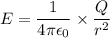 E=\dfrac{1}{4\pi\epsilon_{0}}\times \dfrac{Q}{r^{2}}