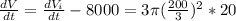 \frac{dV}{dt}= \frac{dV_{i} }{dt}  -8000 =3\pi  (\frac{200}{3} )^{2} *20