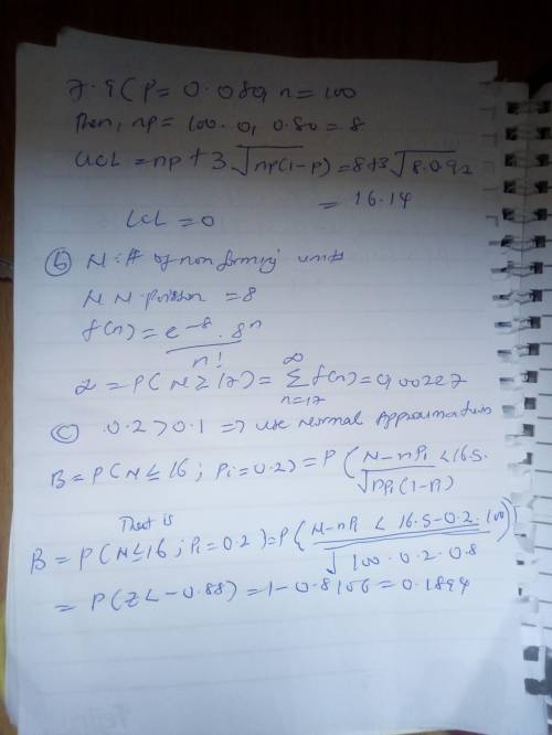 A process is controlled with a fraction nonconforming control chart with three-sigma limits, n = 100