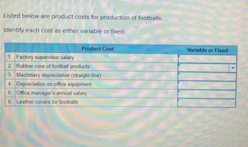 Product Cost Variable or Fixed 1. Depreciation on office equipment 2. Rubber core of football produc