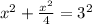 x^2+\frac{x^2}{4}=3^2