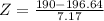 Z = \frac{190 - 196.64}{7.17}