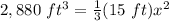 2,880\ ft^3= \frac{1}{3}(15\ ft)x^2