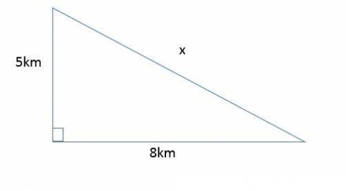 Chris walks 5km due south and then 8km due east how far is Chris from his starting point?