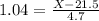 1.04 = \frac{X - 21.5}{4.7}