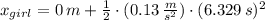 x_{girl} = 0\,m + \frac{1}{2}\cdot (0.13\,\frac{m}{s^{2}} )\cdot (6.329\,s)^{2}