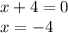 x+4 = 0\\x = -4