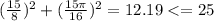 (\frac{15}{8})^2+ (\frac{15\pi }{16})^2=12.19