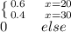 \left \{ {{0.6 \ \ \ \ x=20} \atop 0.4 \ \ \ \ {x=30}} \right. \\\ 0 \ \ \ \ \ \ \ else