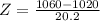 Z = \frac{1060 - 1020}{20.2}