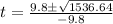 t=\frac{9.8\pm\sqrt{1536.64}}{-9.8}