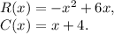 R(x) = -x^2 + 6x,\\ C(x) = x + 4.