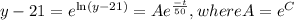 y-21 = e^{\text{ln}(y-21)} = Ae^{\frac{-t}{50}}, where A = e^{C}