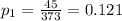 p_{1}=\frac{45}{373}=0.121