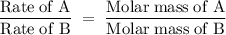 \rm \dfrac{Rate\;of\;A}{Rate\;of\;B}\;=\;\dfrac{Molar\;mass\;of\;A}{Molar\;mass\;of\;B}