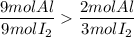 \dfrac{9molAl}{9molI_2}\dfrac{2molAl}{3molI_2}