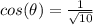 cos(\theta)=\frac{1}{\sqrt{10}}