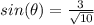 sin(\theta)=\frac{3}{\sqrt{10}}