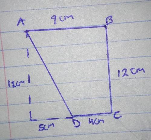 What is the perimeter, in cm, of quadrilateral ABCD if Line AB is perpendicular to Line BC, Line DC