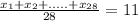 \frac{x_1+x_2+.....+x_2_8}{28} = 11