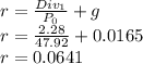 r=\frac{Div_{1}}{P_0}+g\\r=\frac{2.28}{47.92}+0.0165\\r=0.0641