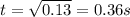 t = \sqrt{0.13} = 0.36 s