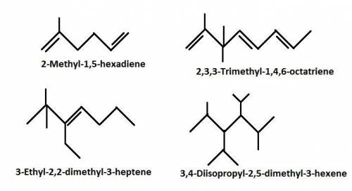 Draw structures corresponding to the following IUPAC names: (a) 2-Methyl-1,5-hexadiene (b) 3-Ethyl-2