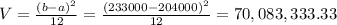 V = \frac{(b-a)^{2}}{12} = \frac{(233000 - 204000)^{2}}{12} = 70,083,333.33