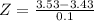 Z = \frac{3.53 - 3.43}{0.1}