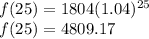 f(25)=1804(1.04)^{25}\\f(25)=4809.17