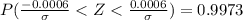 P(\frac{-0.0006}{\sigma}