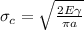 \sigma _c = \sqrt{\frac{2E \gamma }{\pi a}}