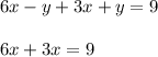 6x-y+3x+y=9\\\\6x+3x=9