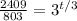 \frac{2409}{803}= 3^{t/3}