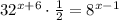 32^{x+6} \cdot \frac{1}{2}=8^{x-1}