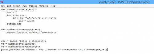 Write a functionnumberofvowels()that takes a string and returns the numberof vowels in the string. W