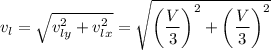 v_l = \sqrt{v_{ly}^2+v_{lx}^2}= \sqrt{\left(\dfrac{V}{3}\right)^2+\left(\dfrac{V}{3}\right)^2}