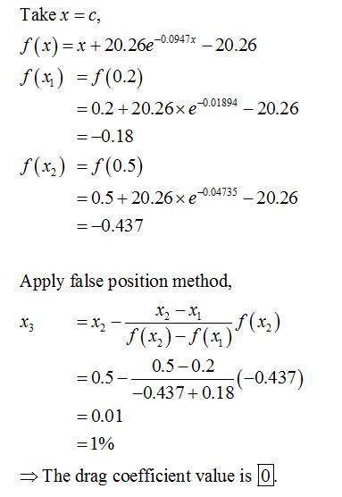 Use false-position method to determine the drag coefficient needed so that an 95-kg bungee jumper ha