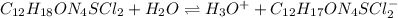 C_{12}H_{18}ON_4SCl_2+H_2O \rightleftharpoons H_3O^++C_{12}H_{17}ON_4SCl_2^-