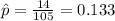 \hat p = \frac{14}{105}= 0.133