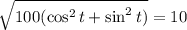 \sqrt[]{100(\cos^2 t+ \sin^2 t )} = 10