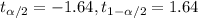 t_{\alpha/2}=-1.64, t_{1-\alpha/2}=1.64